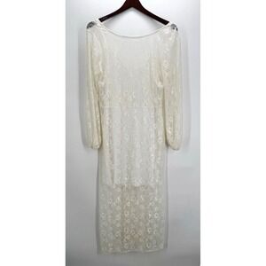 NWT Open Edit Ivory Floral Lace Long Puff Sleeve Shift Dress L Lined Sheer